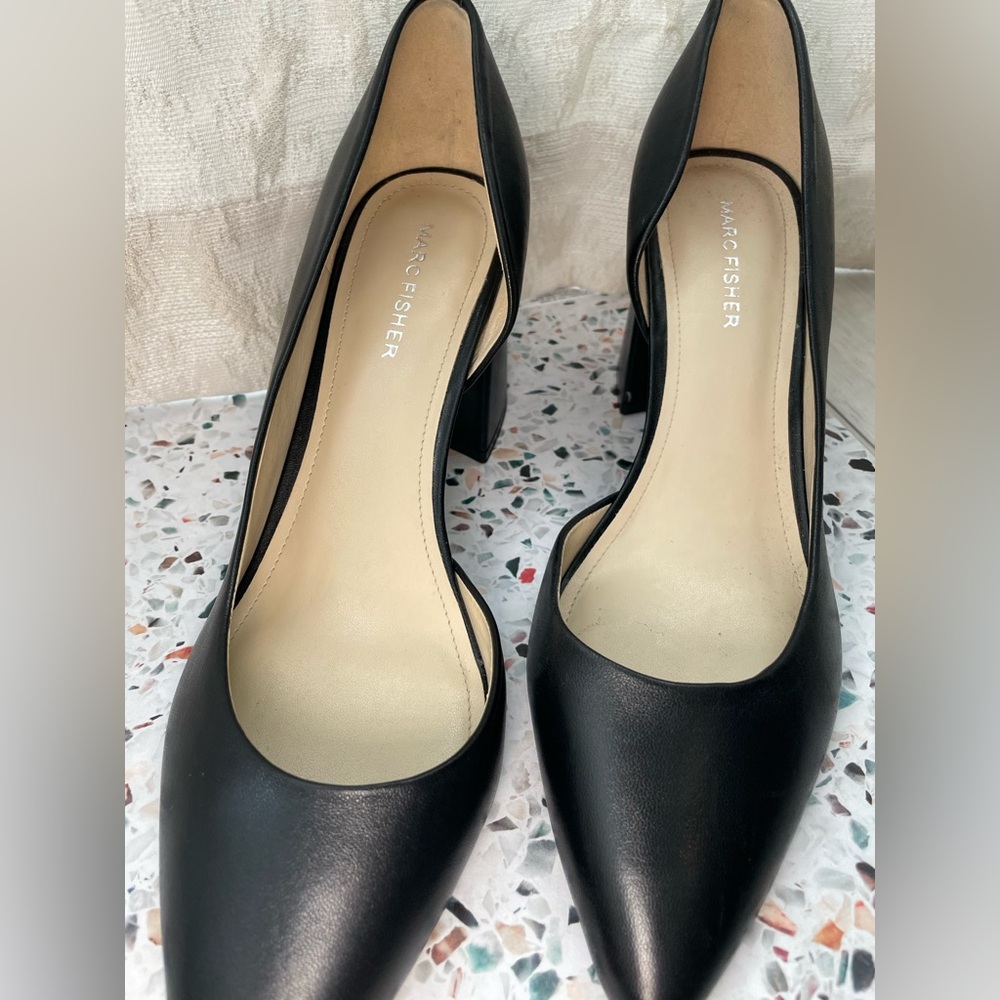 Marc Fisher D'Orsay Black Pointed Toe Block Heels - Picture 6 of 9